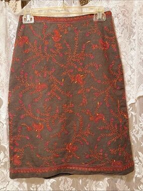 Embroidered Brown Cotton Pencil Skirt - Classic Boho Style